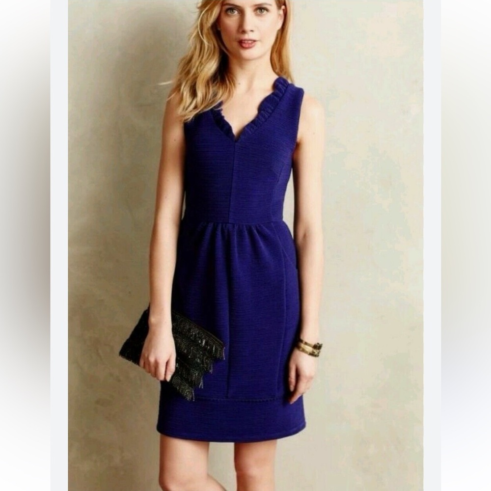 Maeve Sleeveless Ruffle V-Neck Mini Dress in Deep Navy